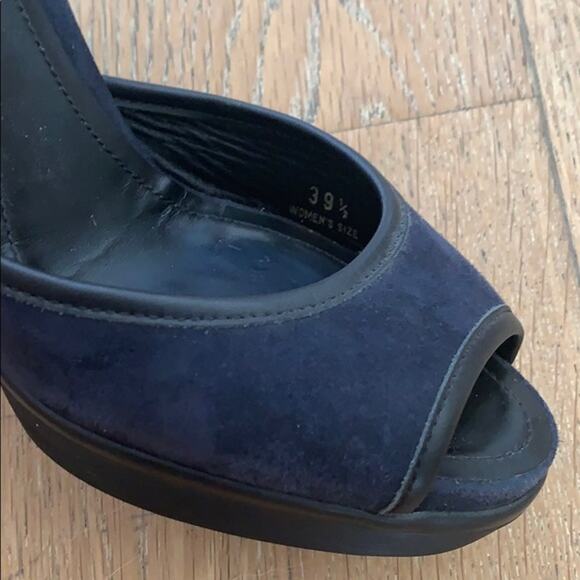Tod's 39.5 Navy Suede Platform Sandal Whipstitch Ankle Strap - Picture 4 of 14